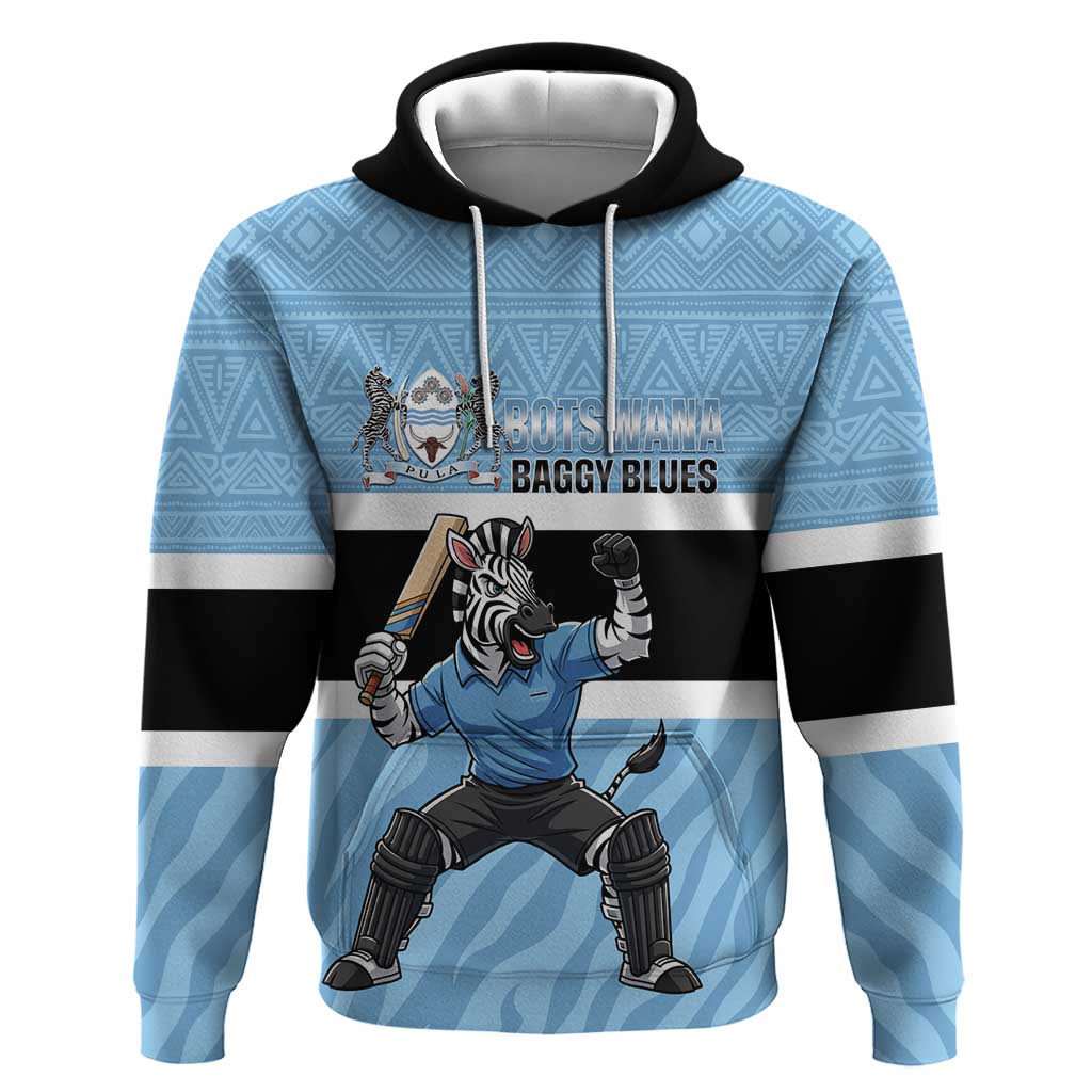 Afro Cricket Botswana Custom Hoodie Go Baggy Blues Zebra Mascot - African Pride