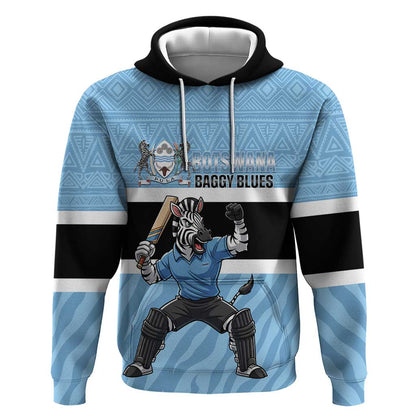 Afro Cricket Botswana Custom Hoodie Go Baggy Blues Zebra Mascot - African Pride