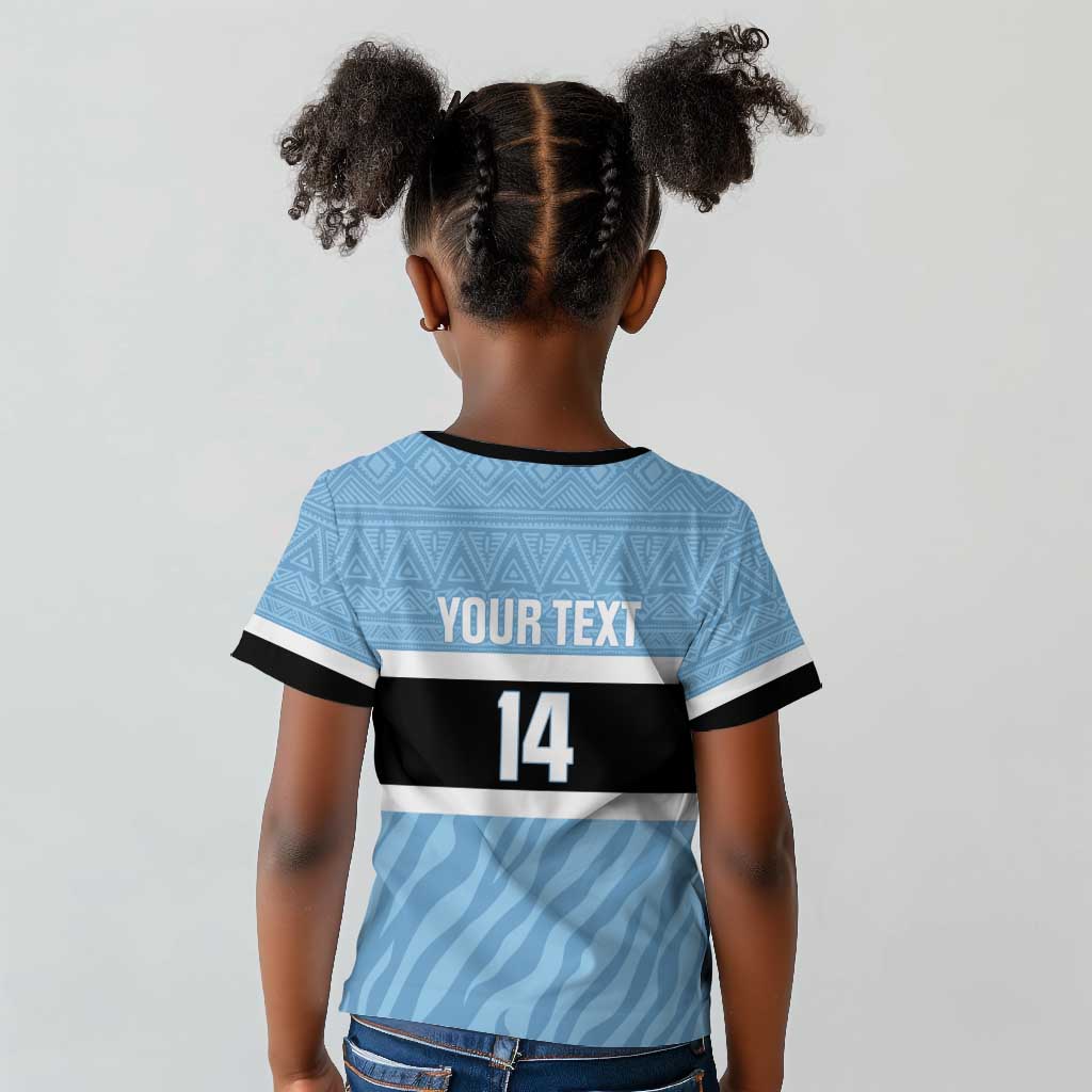 Afro Cricket Botswana Custom Kid T shirt Go Baggy Blues Zebra Mascot - African Pride