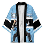 Custom Botswana Cricket Kimono Go Baggy Blues Zebra Mascot