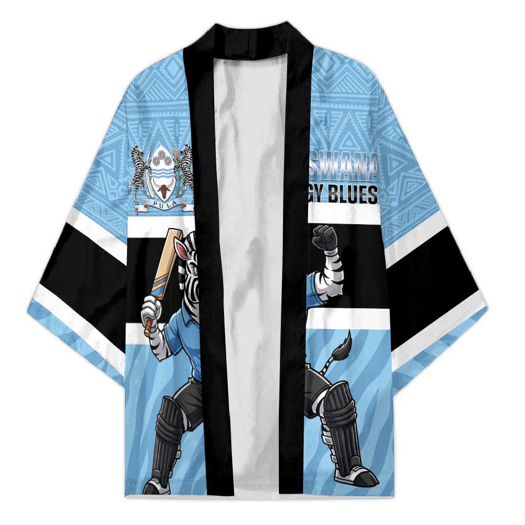 Custom Botswana Cricket Kimono Go Baggy Blues Zebra Mascot