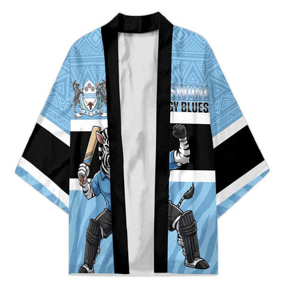 Custom Botswana Cricket Kimono Go Baggy Blues Zebra Mascot
