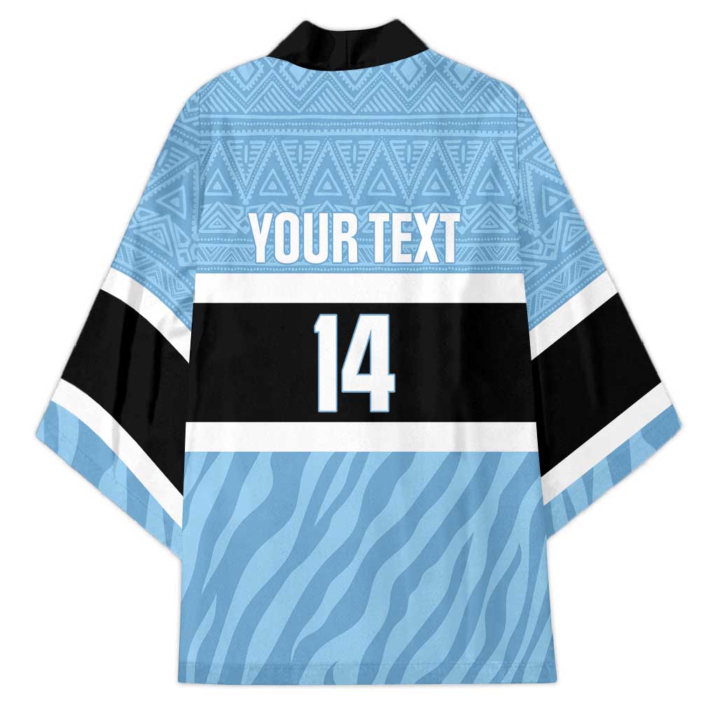 Custom Botswana Cricket Kimono Go Baggy Blues Zebra Mascot