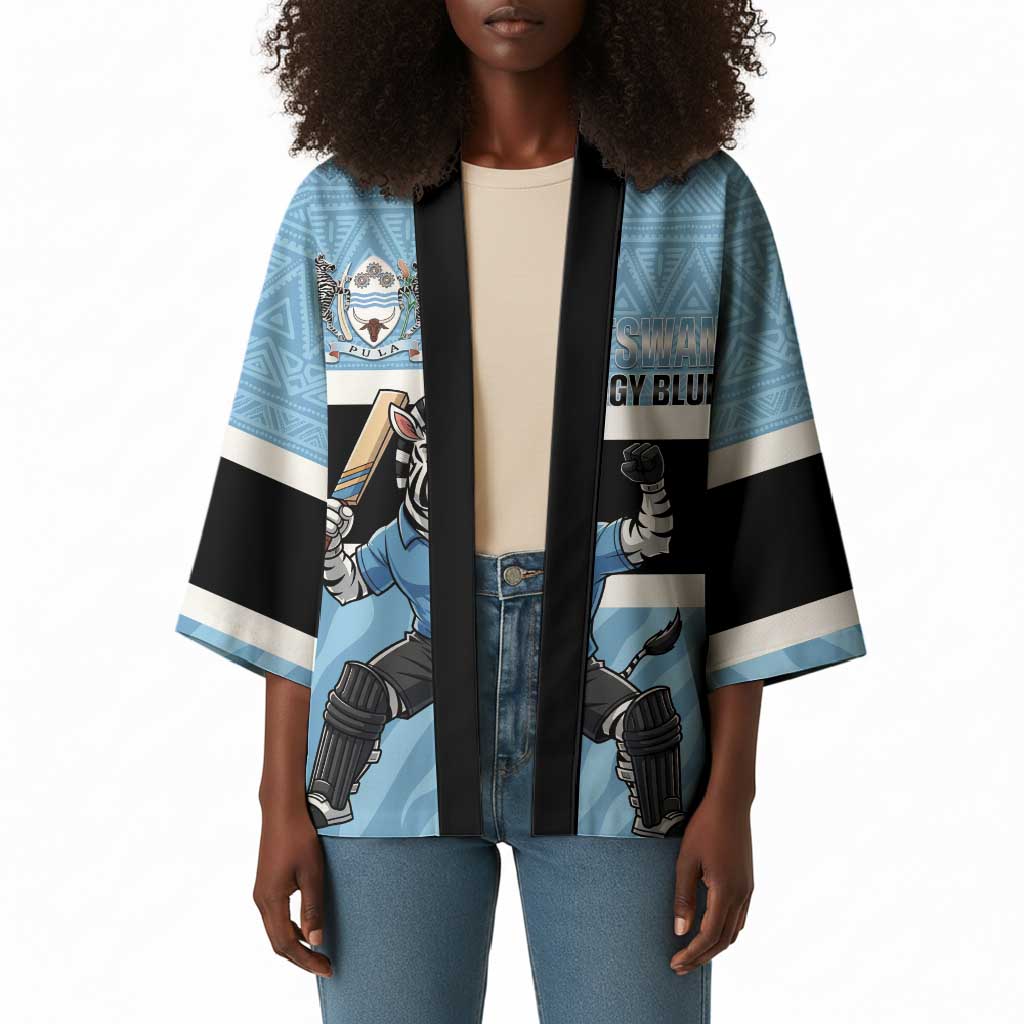 Custom Botswana Cricket Kimono Go Baggy Blues Zebra Mascot