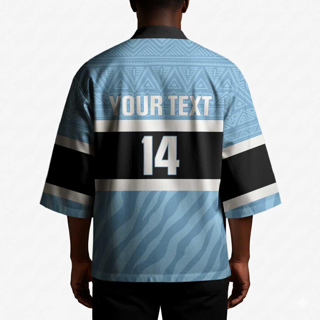 Custom Botswana Cricket Kimono Go Baggy Blues Zebra Mascot