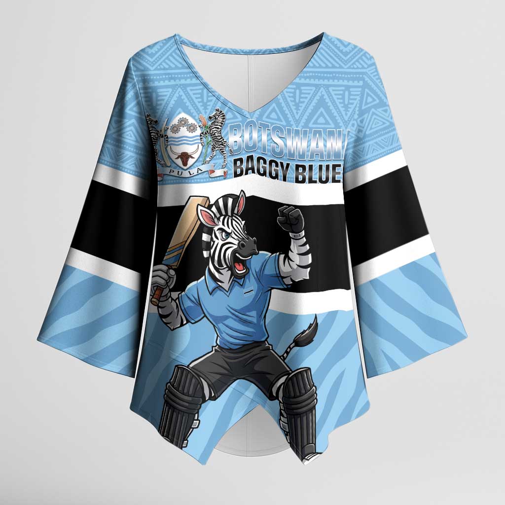 Custom Botswana Cricket Kimono Sleeve Blouse Go Baggy Blues Zebra Mascot