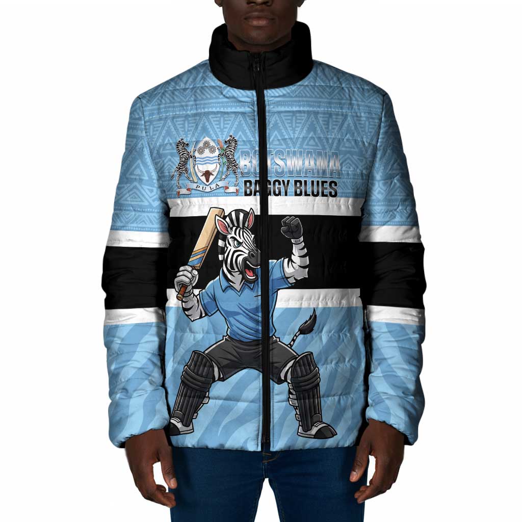 Custom Botswana Cricket Padded Jacket Go Baggy Blues Zebra Mascot