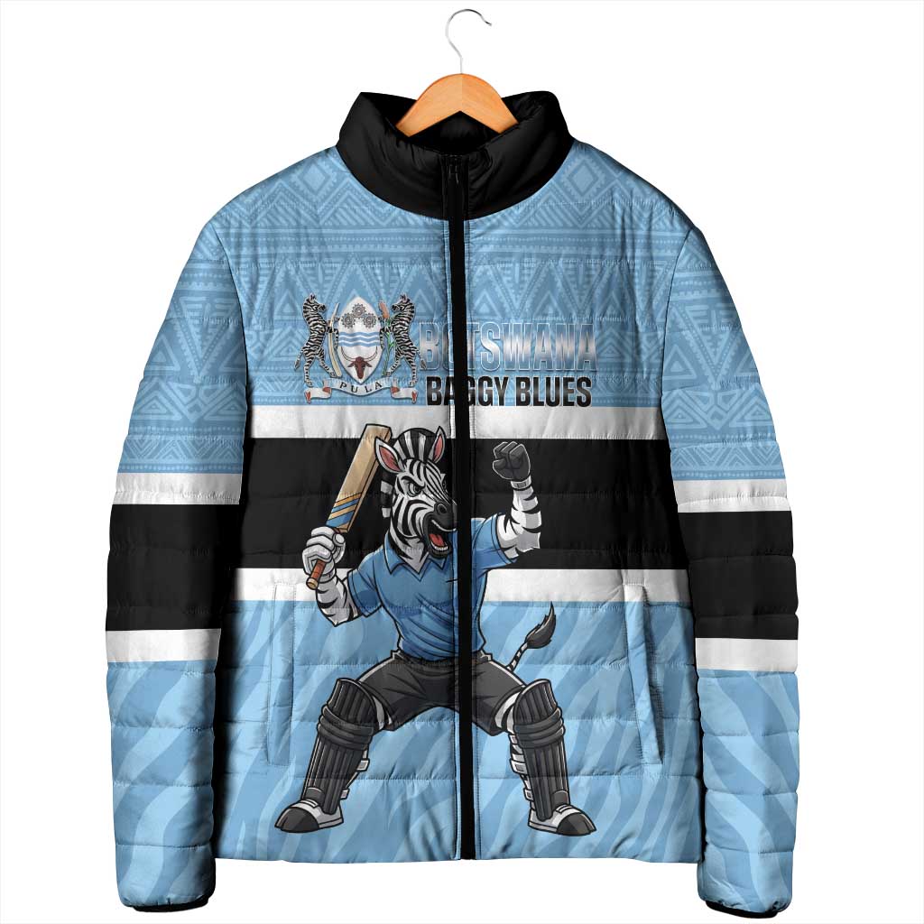Custom Botswana Cricket Padded Jacket Go Baggy Blues Zebra Mascot