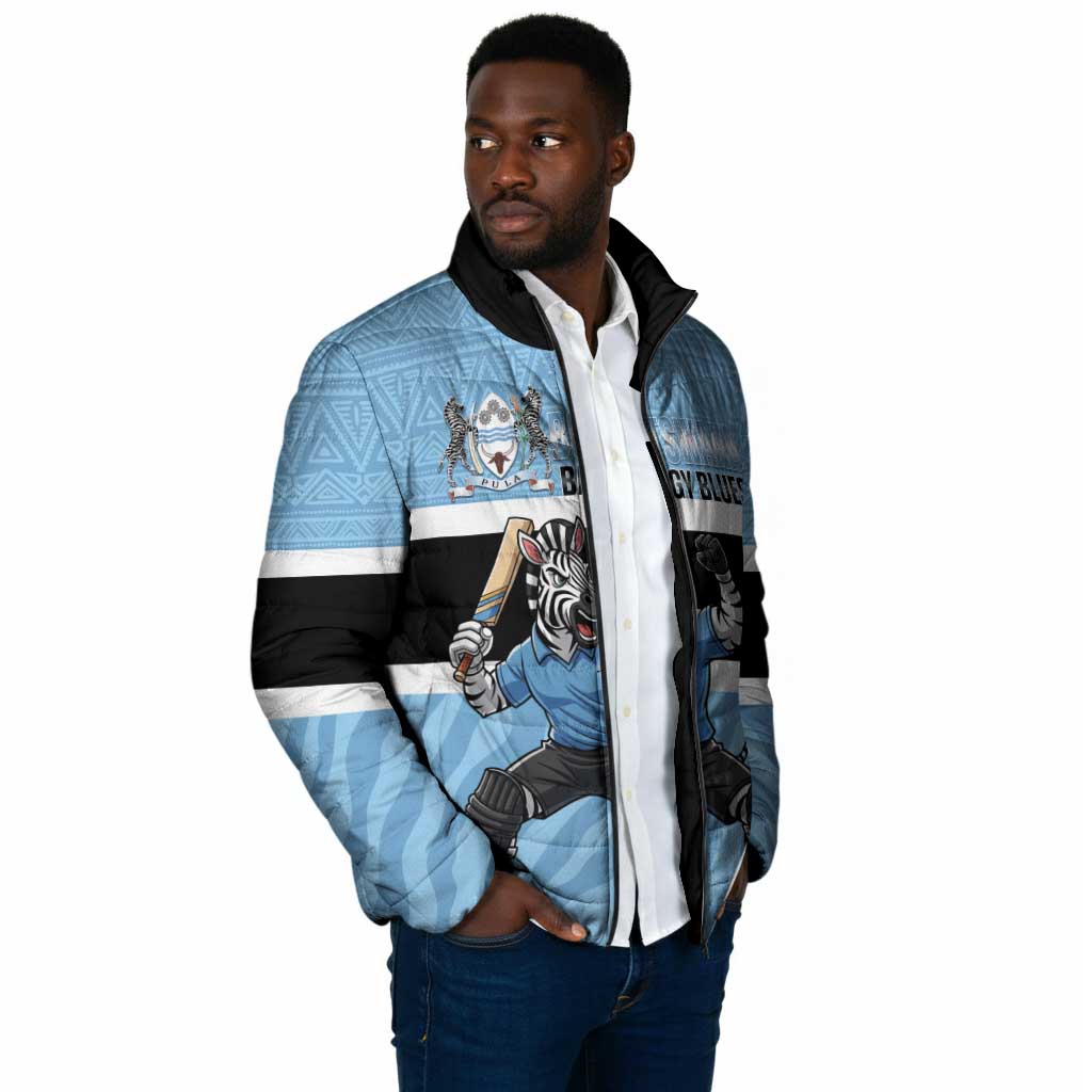 Custom Botswana Cricket Padded Jacket Go Baggy Blues Zebra Mascot