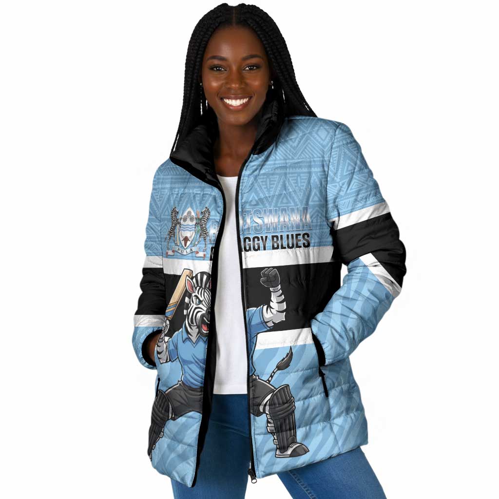 Custom Botswana Cricket Padded Jacket Go Baggy Blues Zebra Mascot