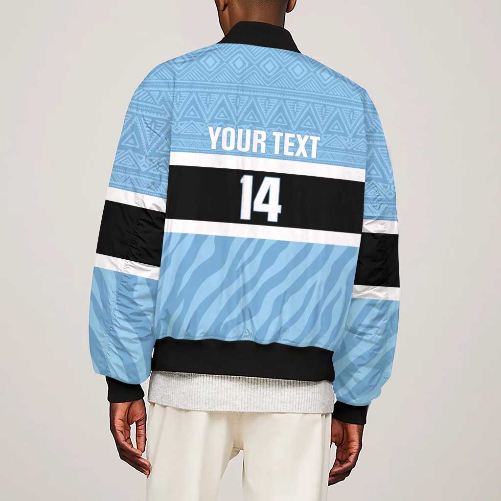 Afro Cricket Botswana Custom Sleeve Zip Bomber Jacket Go Baggy Blues Zebra Mascot - African Pride