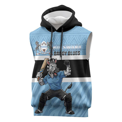 Afro Cricket Botswana Custom Sleeveless Hoodie Go Baggy Blues Zebra Mascot - African Pride