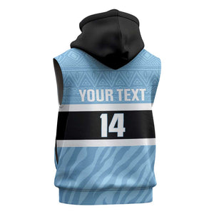 Afro Cricket Botswana Custom Sleeveless Hoodie Go Baggy Blues Zebra Mascot - African Pride