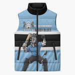 Custom Botswana Cricket Sleeveless Puffer Jacket Go Baggy Blues Zebra Mascot