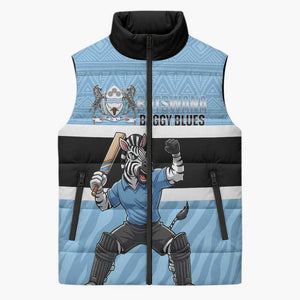 Custom Botswana Cricket Sleeveless Puffer Jacket Go Baggy Blues Zebra Mascot