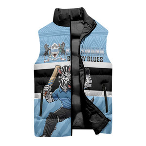 Custom Botswana Cricket Sleeveless Puffer Jacket Go Baggy Blues Zebra Mascot