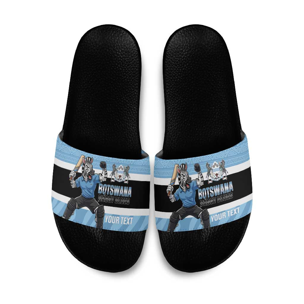 Custom Botswana Cricket Slide Sandals Go Baggy Blues Zebra Mascot