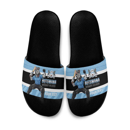 Custom Botswana Cricket Slide Sandals Go Baggy Blues Zebra Mascot
