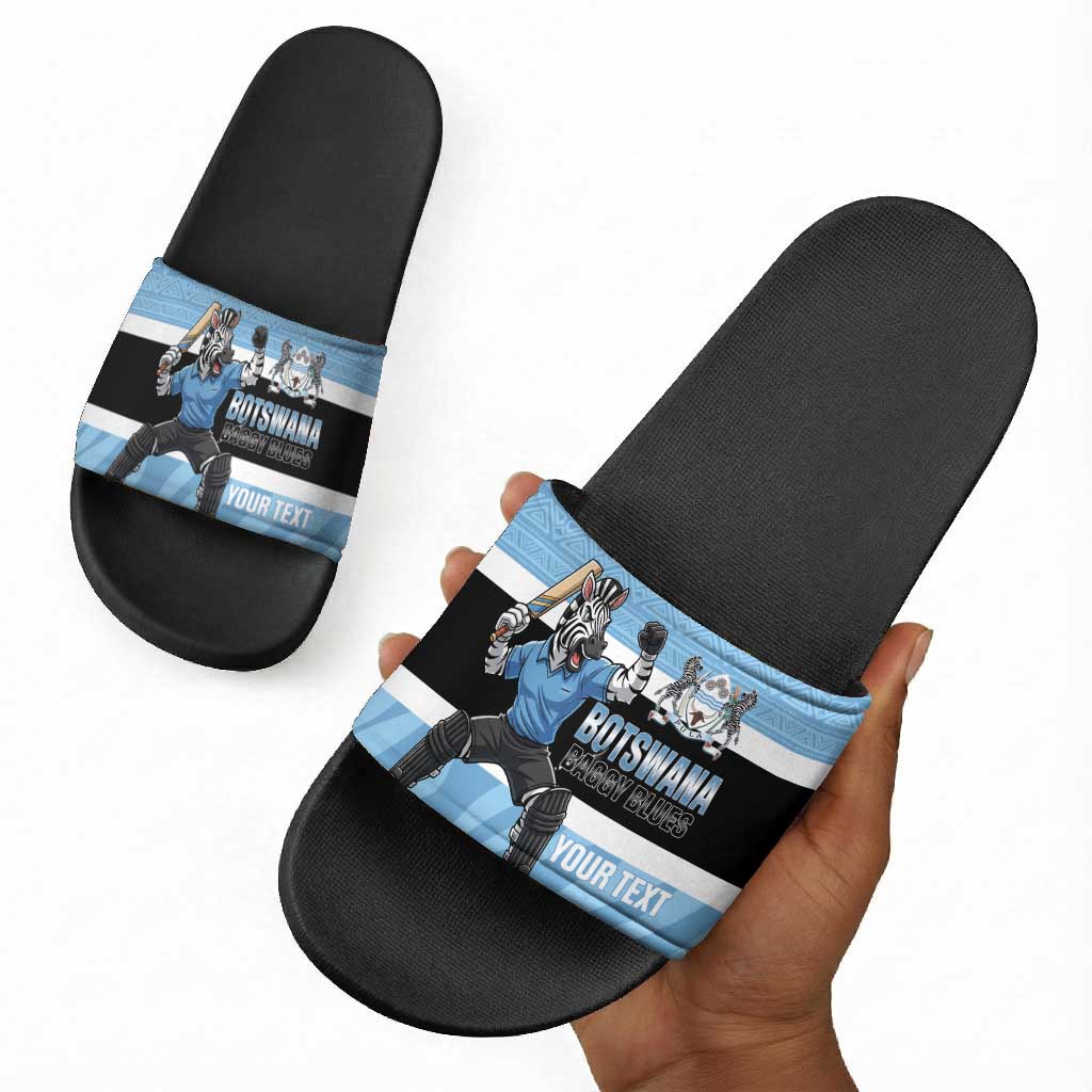 Custom Botswana Cricket Slide Sandals Go Baggy Blues Zebra Mascot