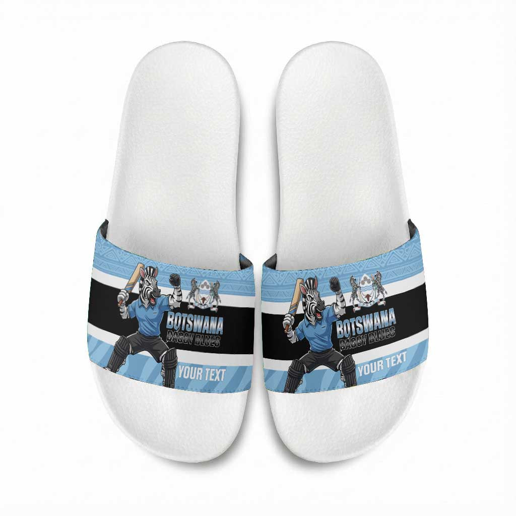 Custom Botswana Cricket Slide Sandals Go Baggy Blues Zebra Mascot