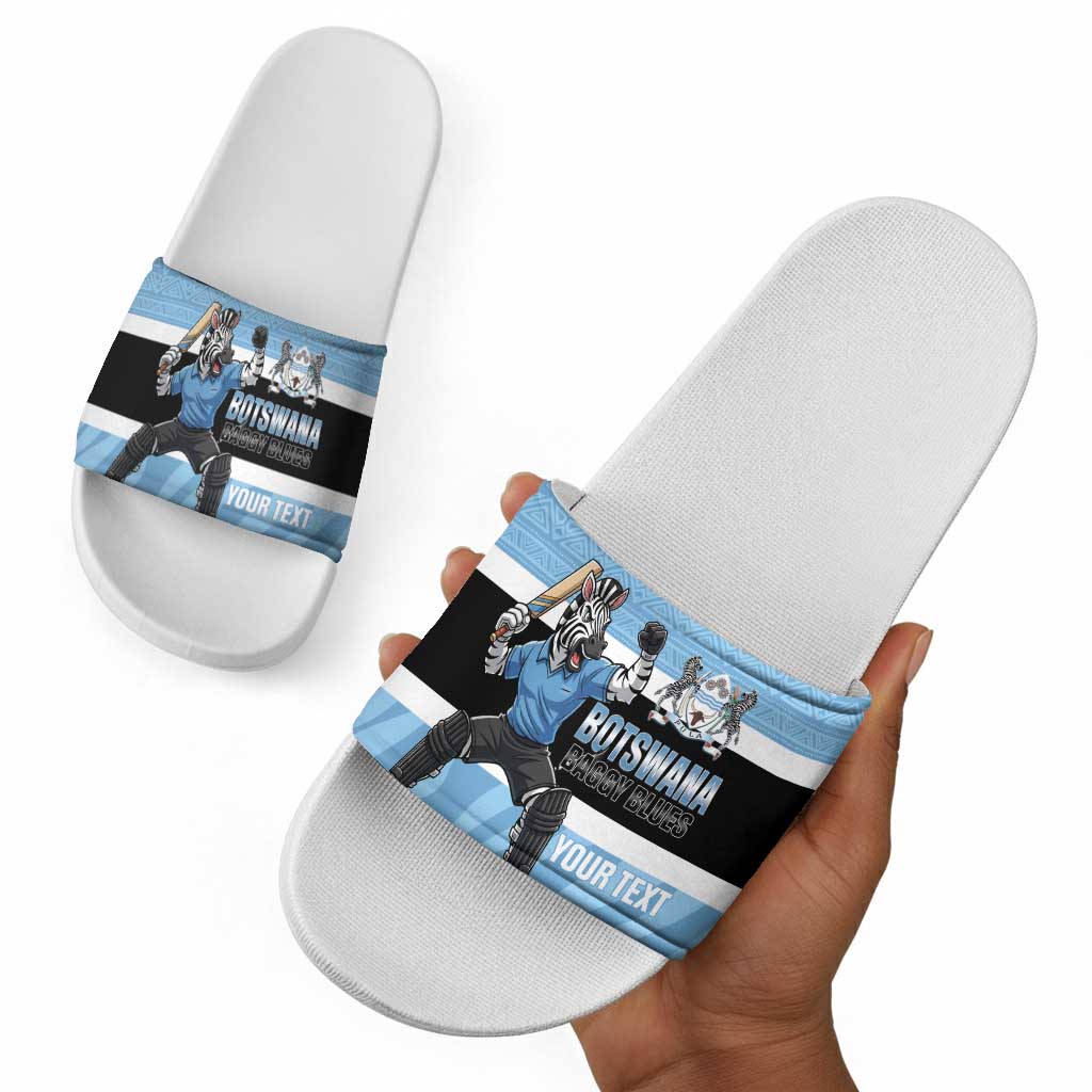 Custom Botswana Cricket Slide Sandals Go Baggy Blues Zebra Mascot