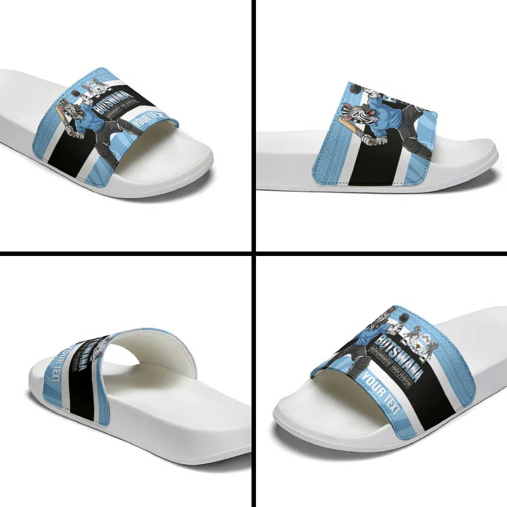 Custom Botswana Cricket Slide Sandals Go Baggy Blues Zebra Mascot