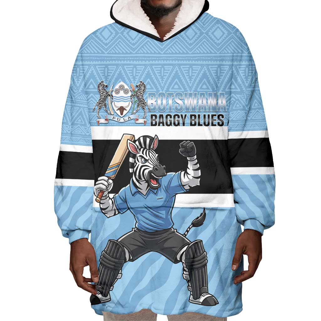 Afro Cricket Botswana Custom Wearable Blanket Hoodie Go Baggy Blues Zebra Mascot - African Pride