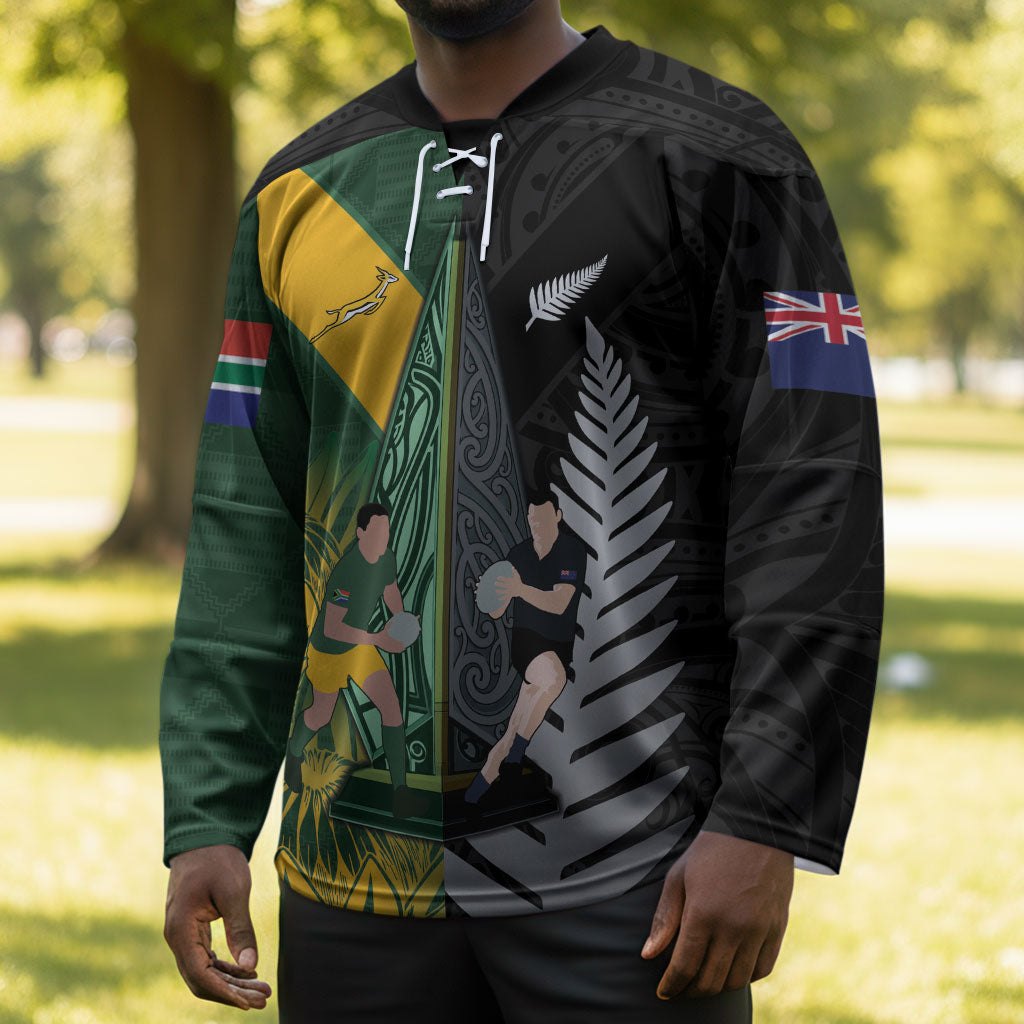 New Zealand and South Africa Rugby Custom Hockey Jersey Ultimate Rivalry All Black Springboks