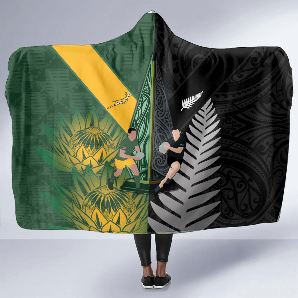 New Zealand and South Africa Rugby Hooded Blanket Ultimate Rivalry All Black Springboks