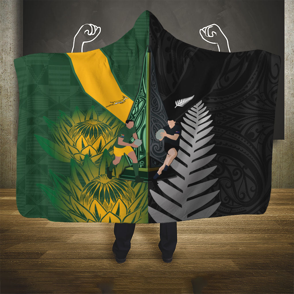 New Zealand and South Africa Rugby Hooded Blanket Ultimate Rivalry All Black Springboks