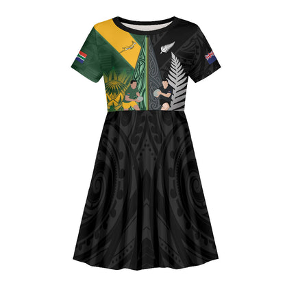 New Zealand and South Africa Rugby Custom Kid Short Sleeve Dress Ultimate Rivalry All Black Springboks