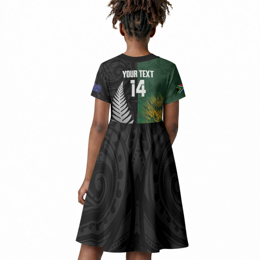New Zealand and South Africa Rugby Custom Kid Short Sleeve Dress Ultimate Rivalry All Black Springboks
