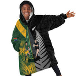 New Zealand and South Africa Rugby Custom Kid Wearable Blanket Hoodie Ultimate Rivalry All Black Springboks