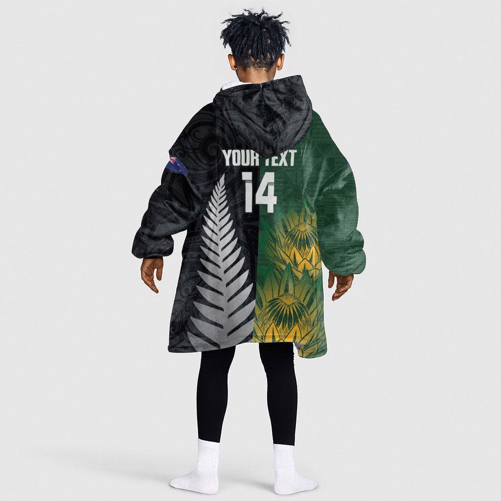 New Zealand and South Africa Rugby Custom Kid Wearable Blanket Hoodie Ultimate Rivalry All Black Springboks