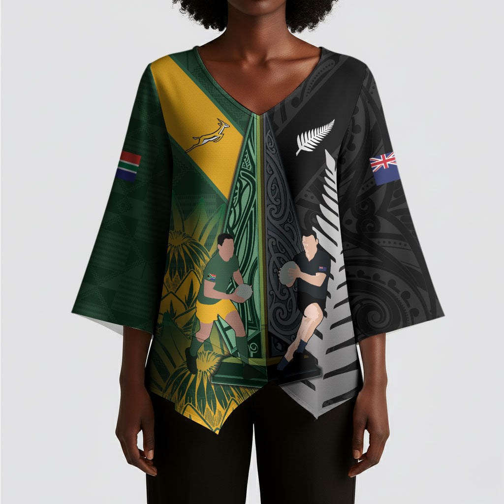 New Zealand and South Africa Rugby Custom Kimono Sleeve Blouse Ultimate Rivalry All Black Springboks