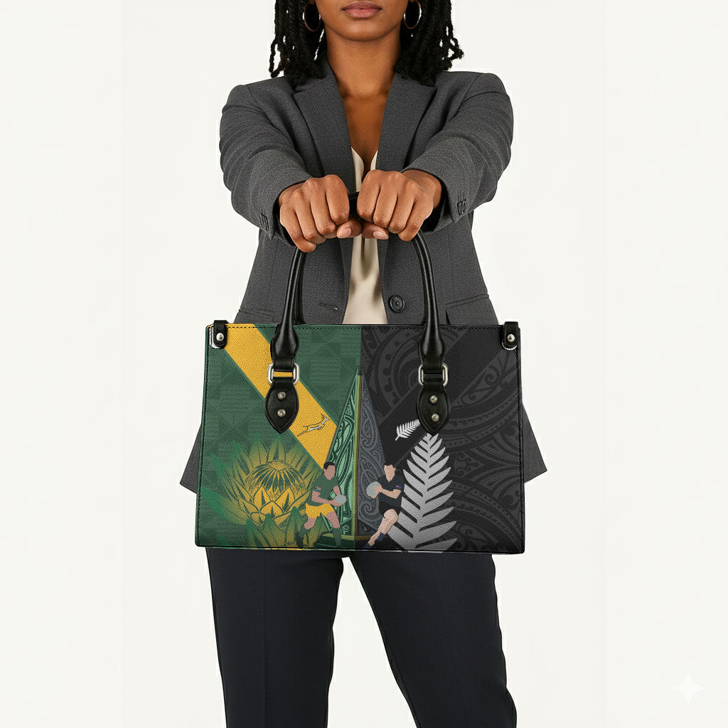 New Zealand and South Africa Rugby Leather Bag Ultimate Rivalry All Black Springboks