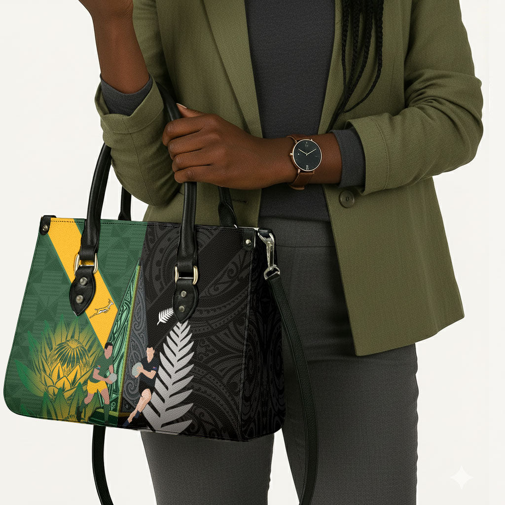 New Zealand and South Africa Rugby Leather Bag Ultimate Rivalry All Black Springboks