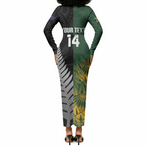 New Zealand and South Africa Rugby Custom Long Sleeve Bodycon Dress Ultimate Rivalry All Black Springboks