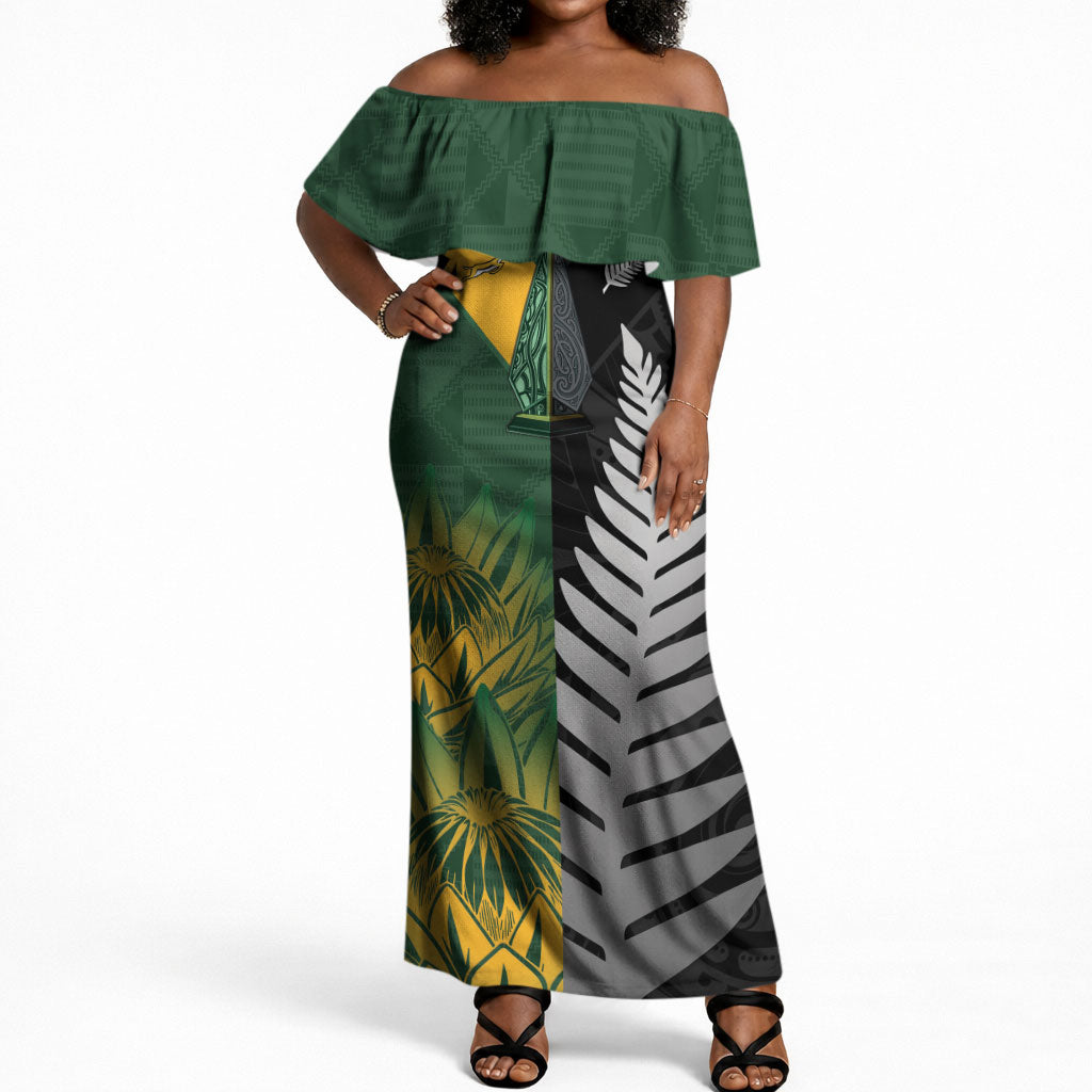 New Zealand and South Africa Rugby Custom Off Shoulder Maxi Dress Ultimate Rivalry All Black Springboks