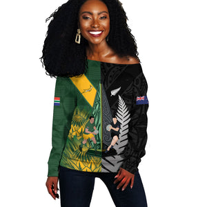 New Zealand and South Africa Rugby Custom Off Shoulder Sweater Ultimate Rivalry All Black Springboks