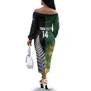 New Zealand and South Africa Rugby Custom Off The Shoulder Long Sleeve Dress Ultimate Rivalry All Black Springboks