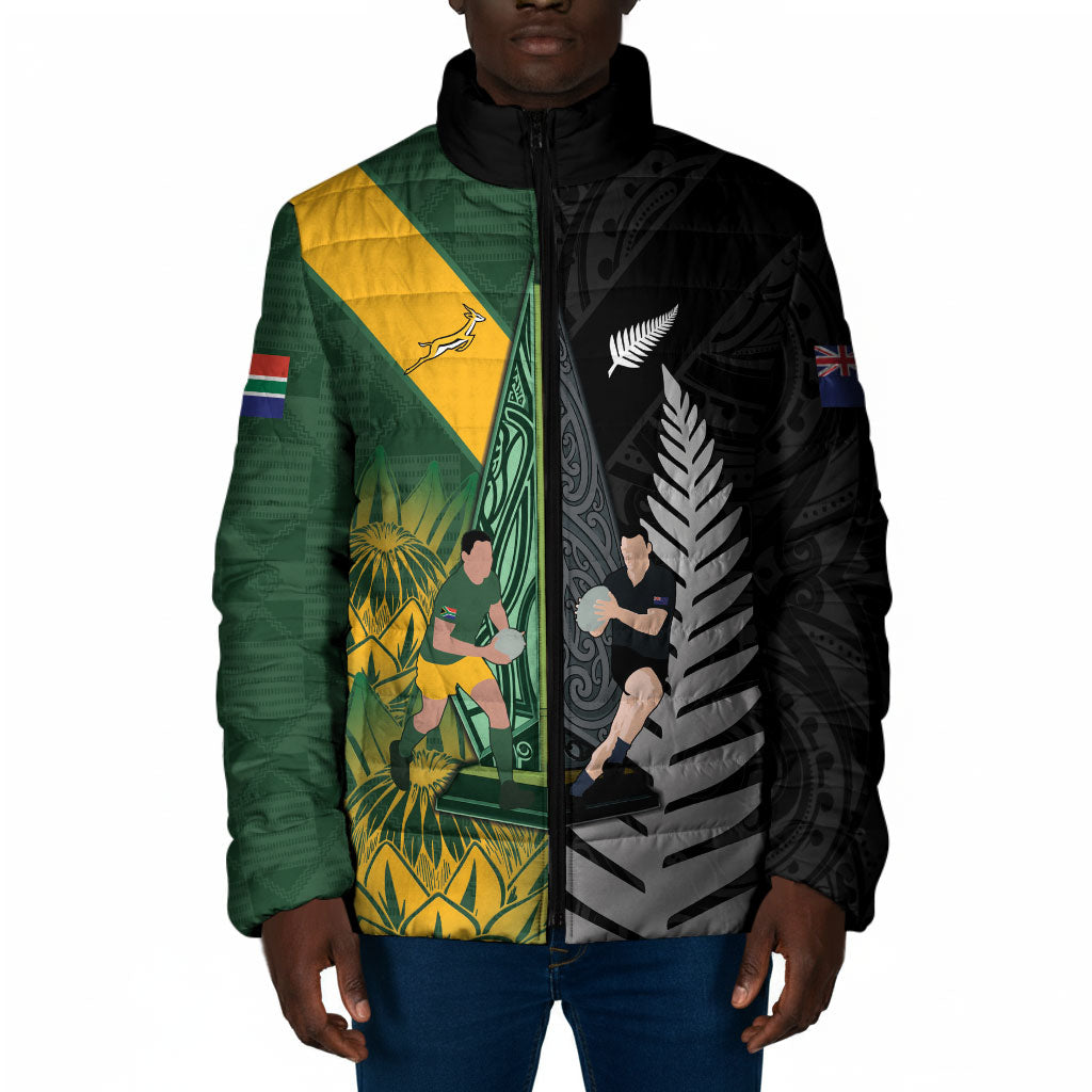 New Zealand and South Africa Rugby Custom Padded Jacket Ultimate Rivalry All Black Springboks