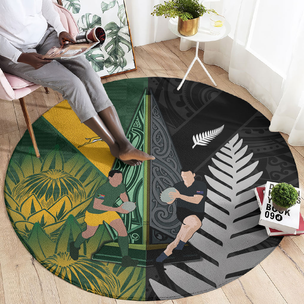 New Zealand and South Africa Rugby Round Carpet Ultimate Rivalry All Black Springboks