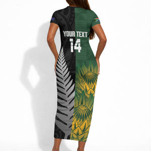 New Zealand and South Africa Rugby Custom Short Sleeve Bodycon Dress Ultimate Rivalry All Black Springboks