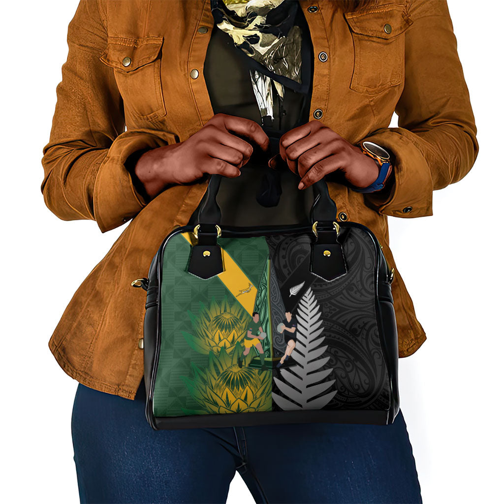 New Zealand and South Africa Rugby Shoulder Handbag Ultimate Rivalry All Black Springboks