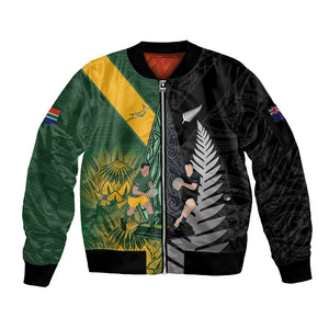 New Zealand and South Africa Rugby Custom Sleeve Zip Bomber Jacket Ultimate Rivalry All Black Springboks