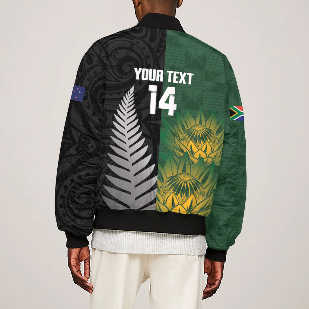 New Zealand and South Africa Rugby Custom Sleeve Zip Bomber Jacket Ultimate Rivalry All Black Springboks