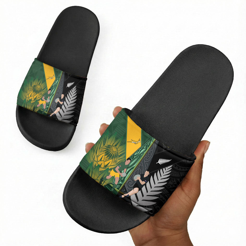 New Zealand and South Africa Rugby Slide Sandals Ultimate Rivalry All Black Springboks