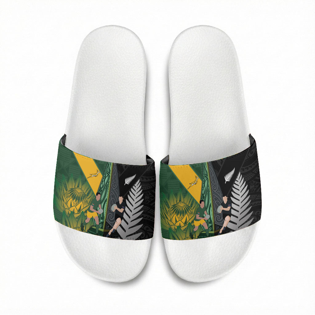 New Zealand and South Africa Rugby Slide Sandals Ultimate Rivalry All Black Springboks