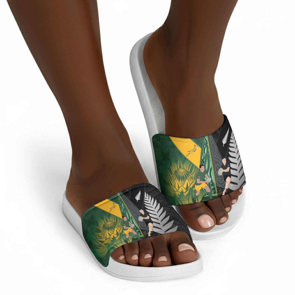 New Zealand and South Africa Rugby Slide Sandals Ultimate Rivalry All Black Springboks